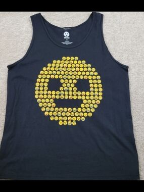 Black Tank Top with Yellow Emoji Face Graphic